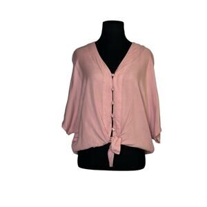 Sim & Sam pink button front tie short sleeves blouse size Small